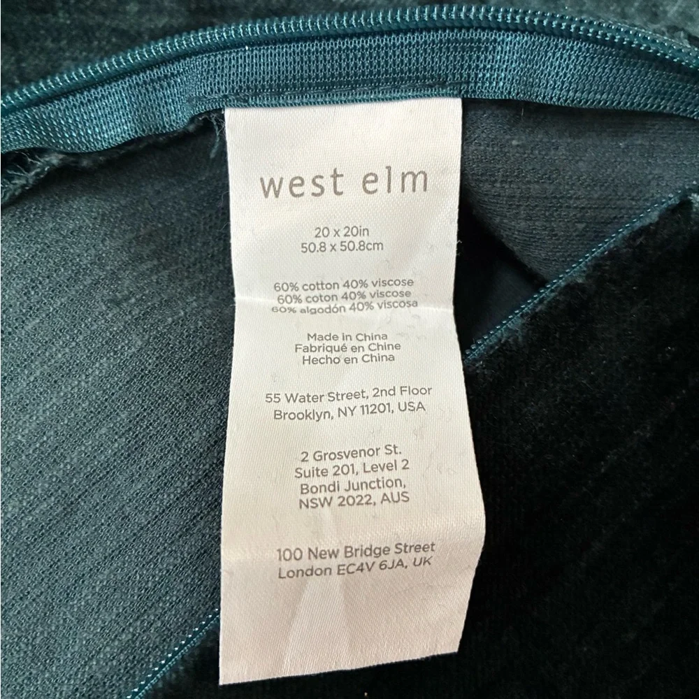 West Elm Teal Velvet Pillow Cover